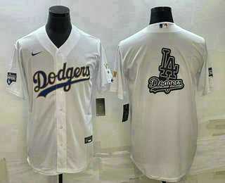 Mens Los Angeles Dodgers White Team Big Logo Cool Base Stitched Baseball Jersey